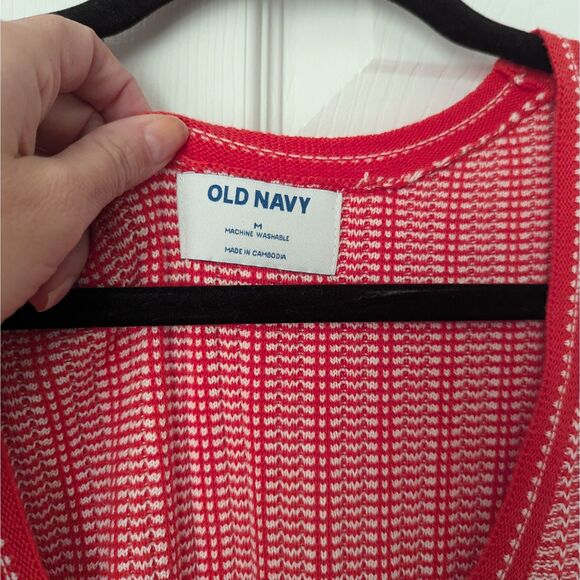 Old Navy Flutter Sleeve Sweater Knit Top Women’s Medium Bright Coral & White - Picture 3 of 6